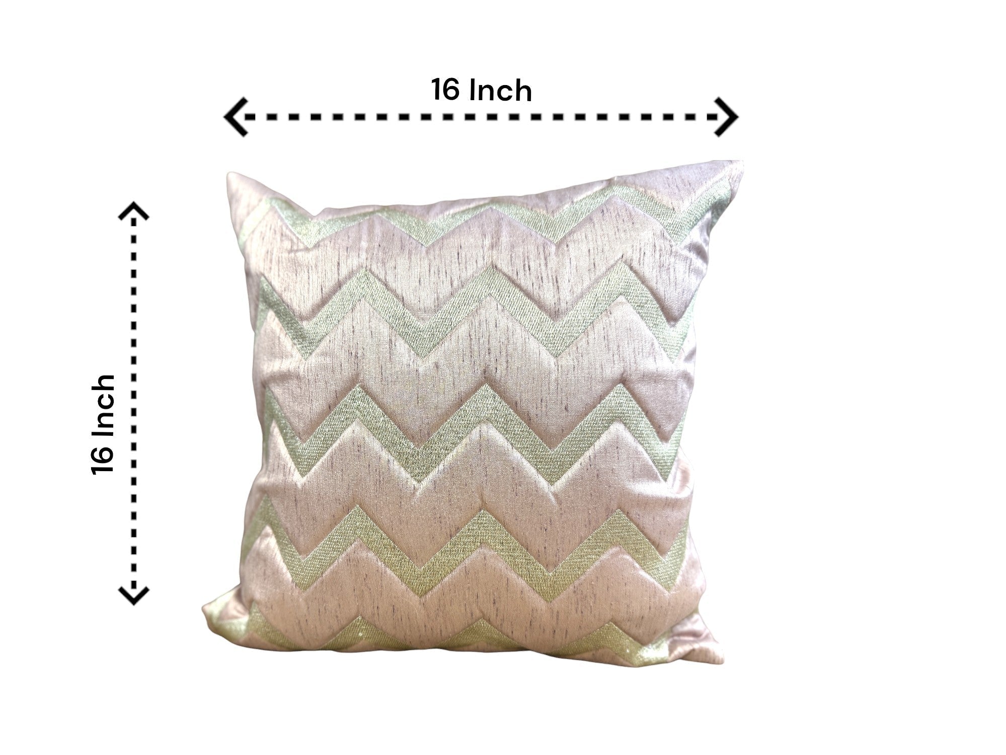 Silk Cushion or Pillow Cover with Golden Zigzag Embroidery, Set of 2