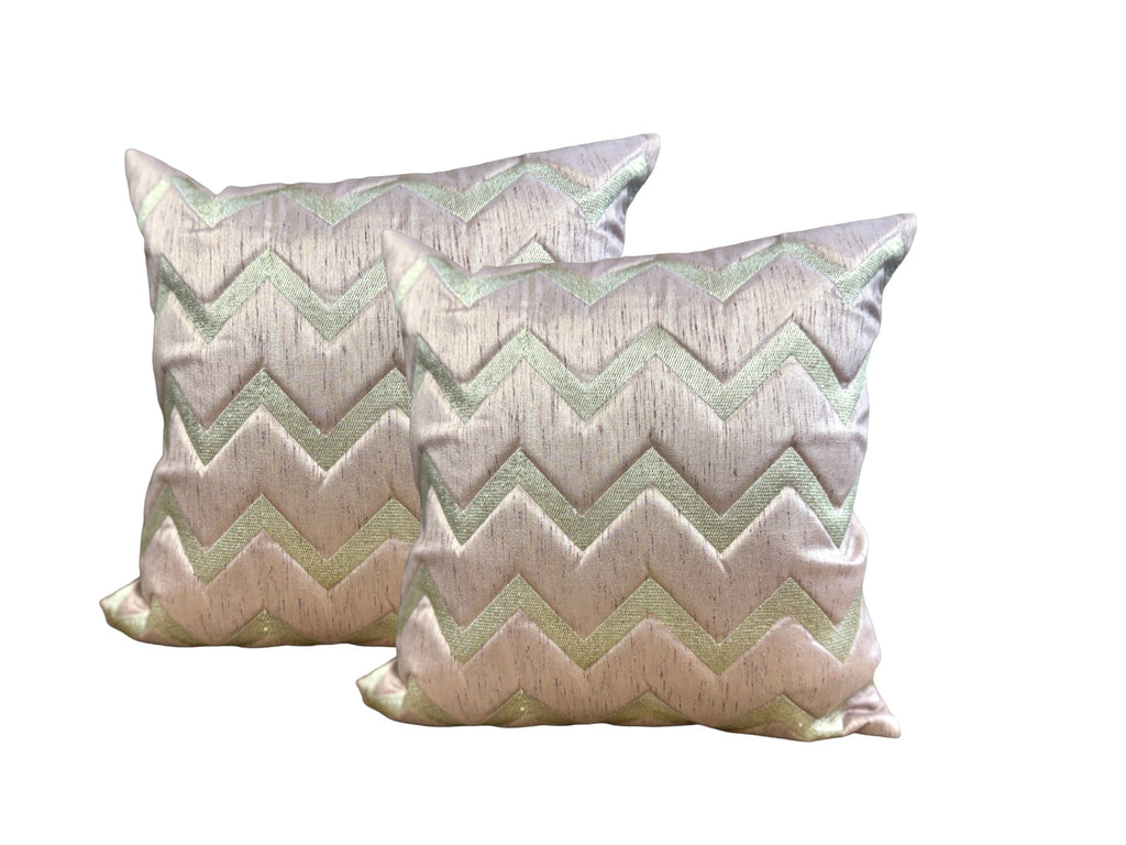 Silk Cushion or Pillow Cover with Golden Zigzag Embroidery, Set of 2