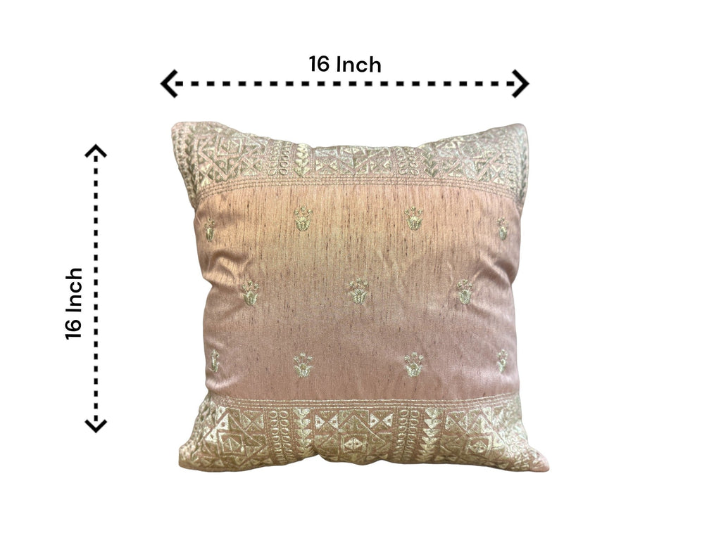 Silk Cushion or Pillow Cover with King Crown & Border Embroidery, Set of 2