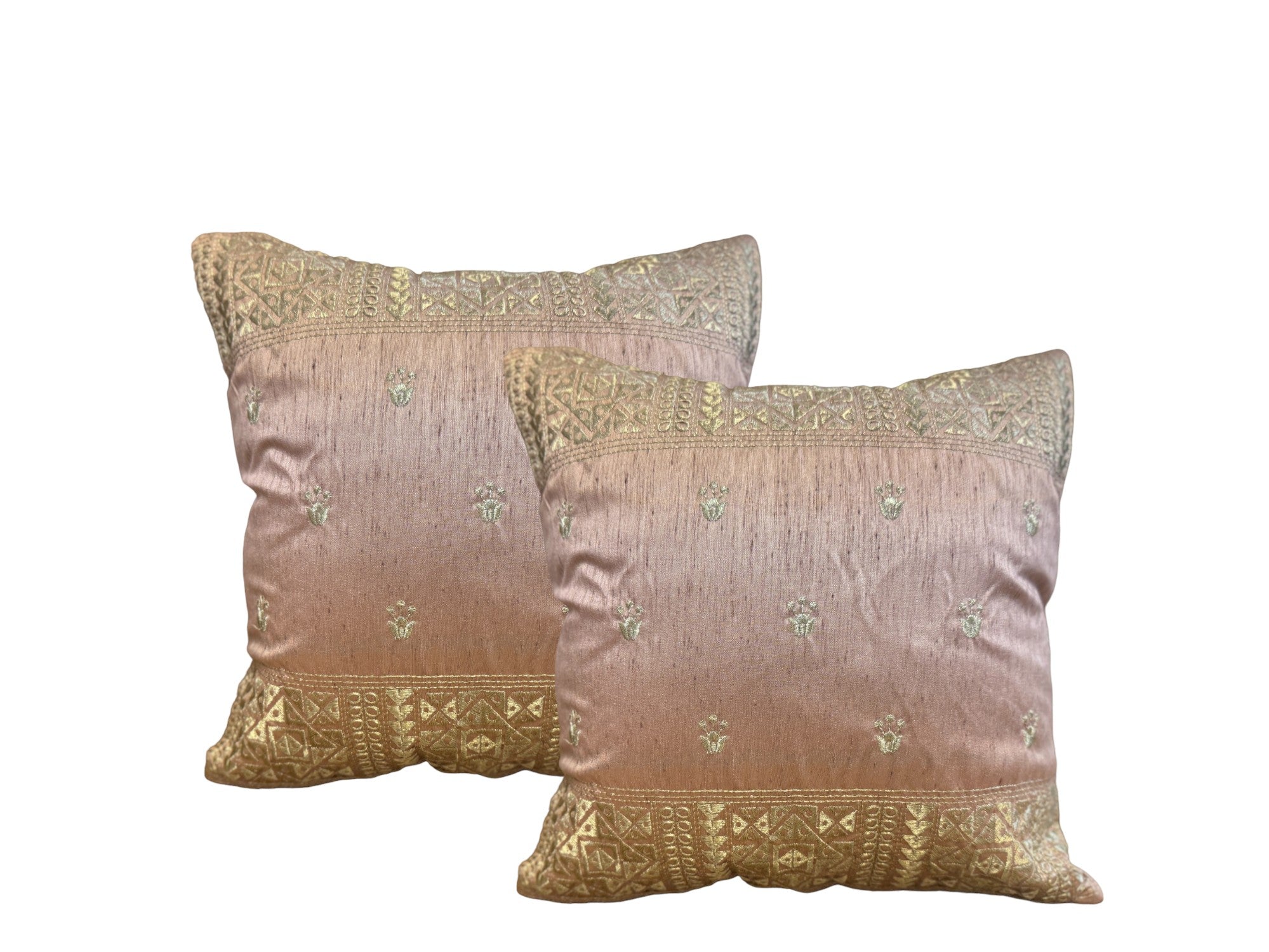Silk Cushion or Pillow Cover with King Crown & Border Embroidery, Set of 2