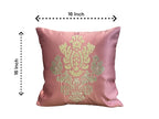 Satin Cushion or Pillow Cover with Golden & Ivory Embroidery, Set of 2