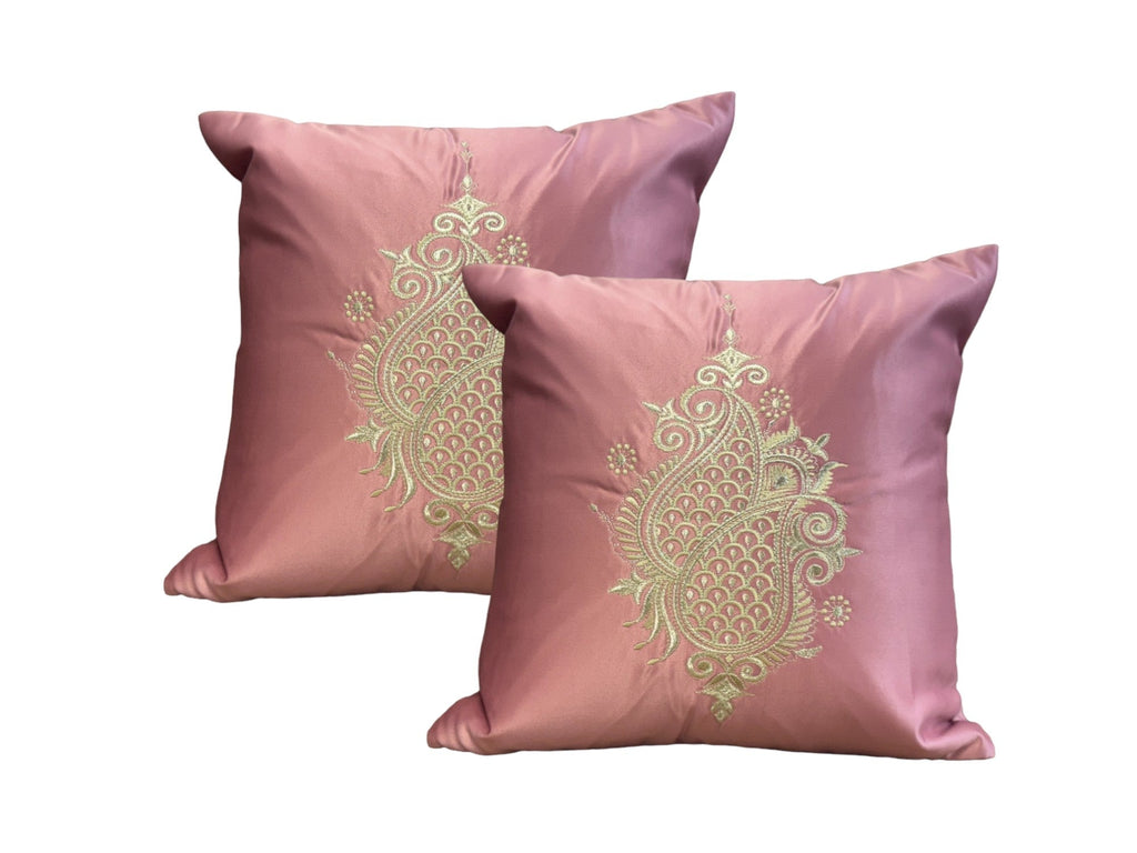 Satin Cushion or Pillow Cover with Koyari Embroidery, Set of 2