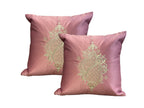 Satin Cushion or Pillow Cover with Koyari Embroidery, Set of 2