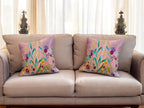 Satin Cushion or Pillow Cover with Garden Embroidery, Set of 2