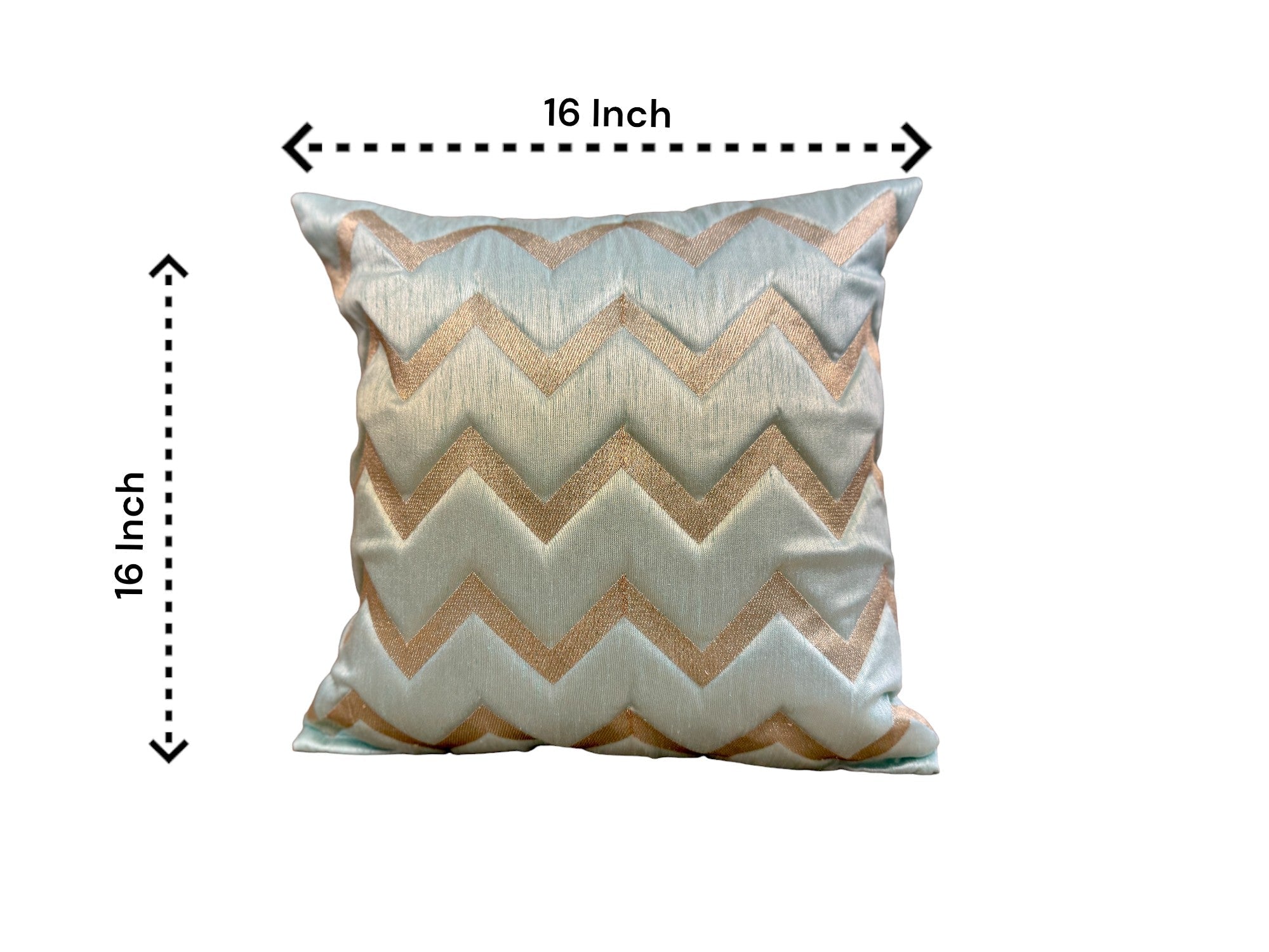 Silk Cushion or Pillow Cover with Golden Zigzag Embroidery, Set of 2