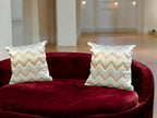 Silk Cushion or Pillow Cover with Golden Zigzag Embroidery, Set of 2