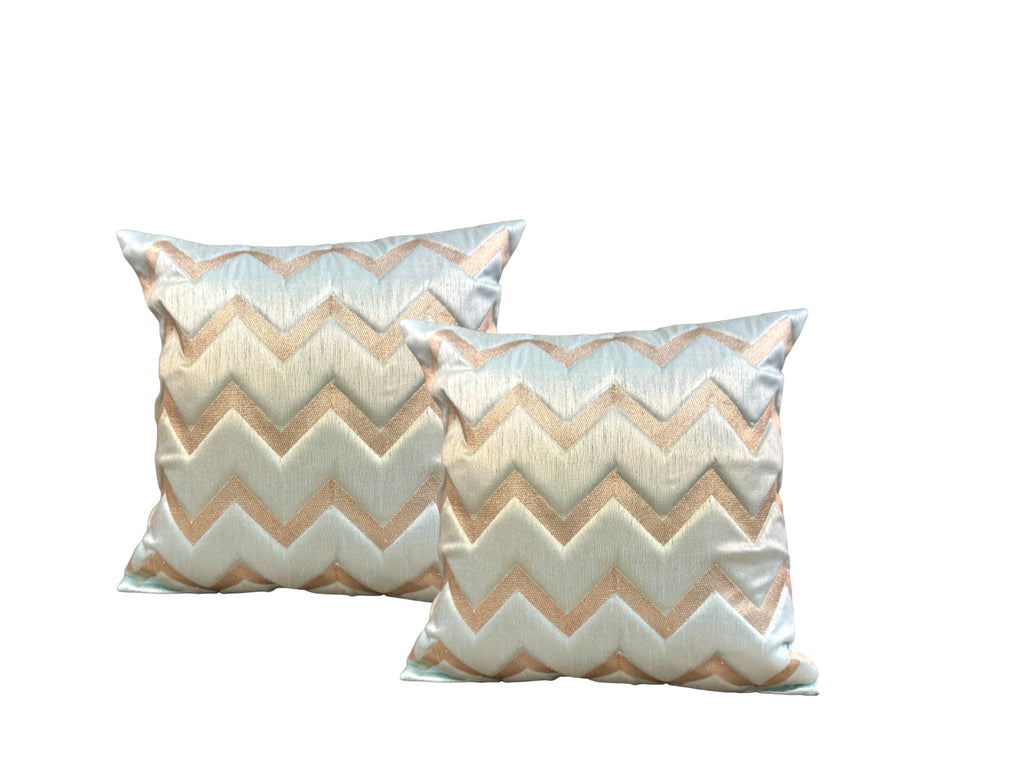 Silk Cushion or Pillow Cover with Golden Zigzag Embroidery, Set of 2