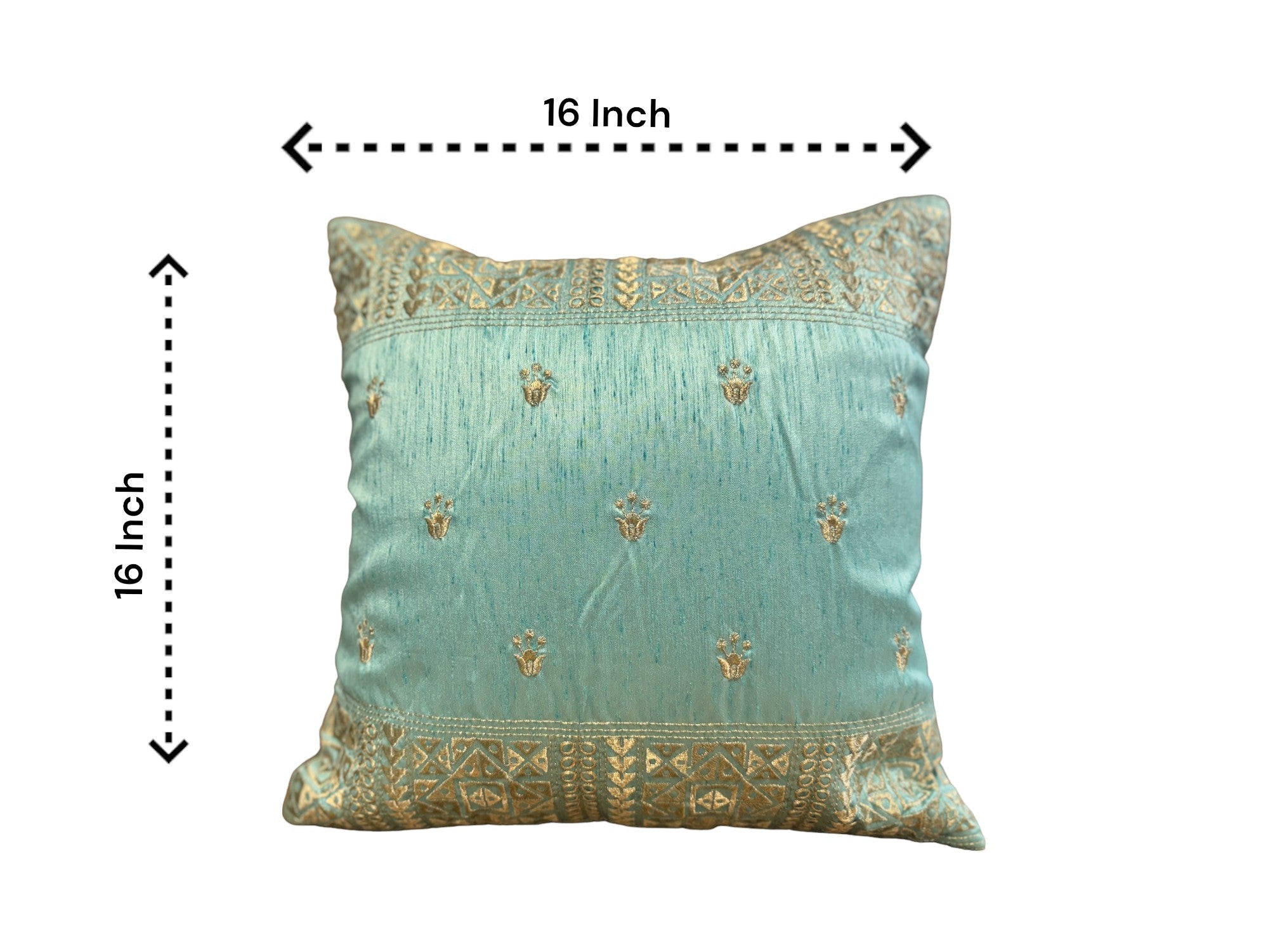 Silk Cushion or Pillow Cover with King Crown & Border Embroidery, Set of 2