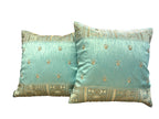Silk Cushion or Pillow Cover with King Crown & Border Embroidery, Set of 2