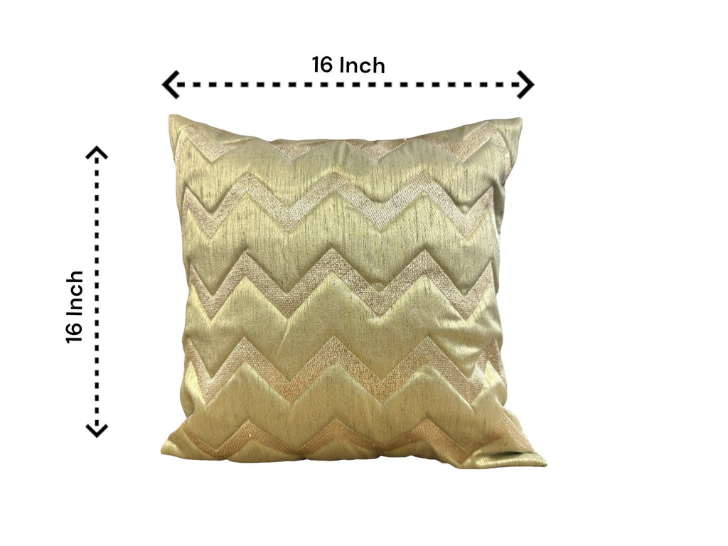 Silk Cushion or Pillow Cover with Golden Zigzag Embroidery, Set of 2