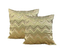 Silk Cushion or Pillow Cover with Golden Zigzag Embroidery, Set of 2