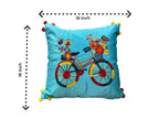 Satin Cushion or Pillow Cover with Cycle Embroidery & Satin Pompom on Sides, Set of 2