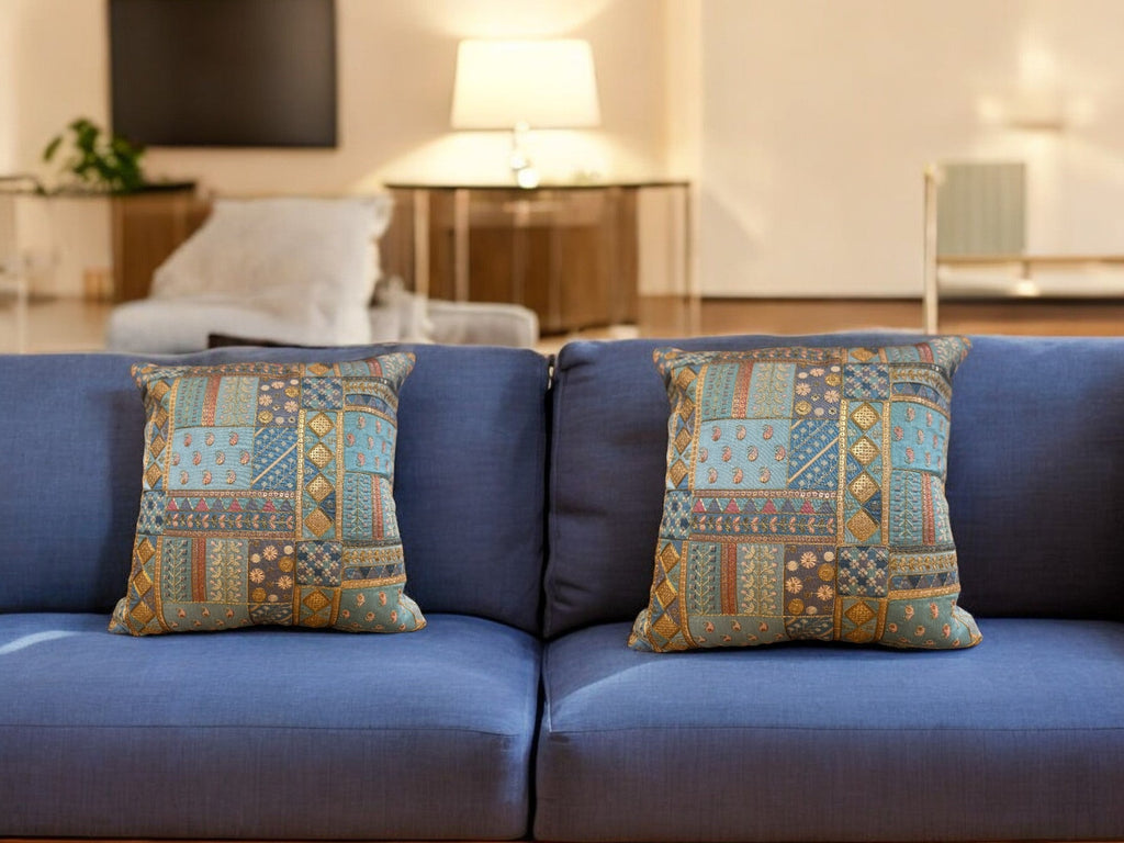 Silk Cushion or Pillow Cover with Heavy Traditional Indian Thread Work, Set of 2