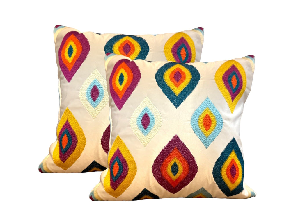 Satin Cushion or Pillow Cover with Eye Embroidery, Set of 2