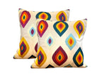 Satin Cushion or Pillow Cover with Eye Embroidery, Set of 2