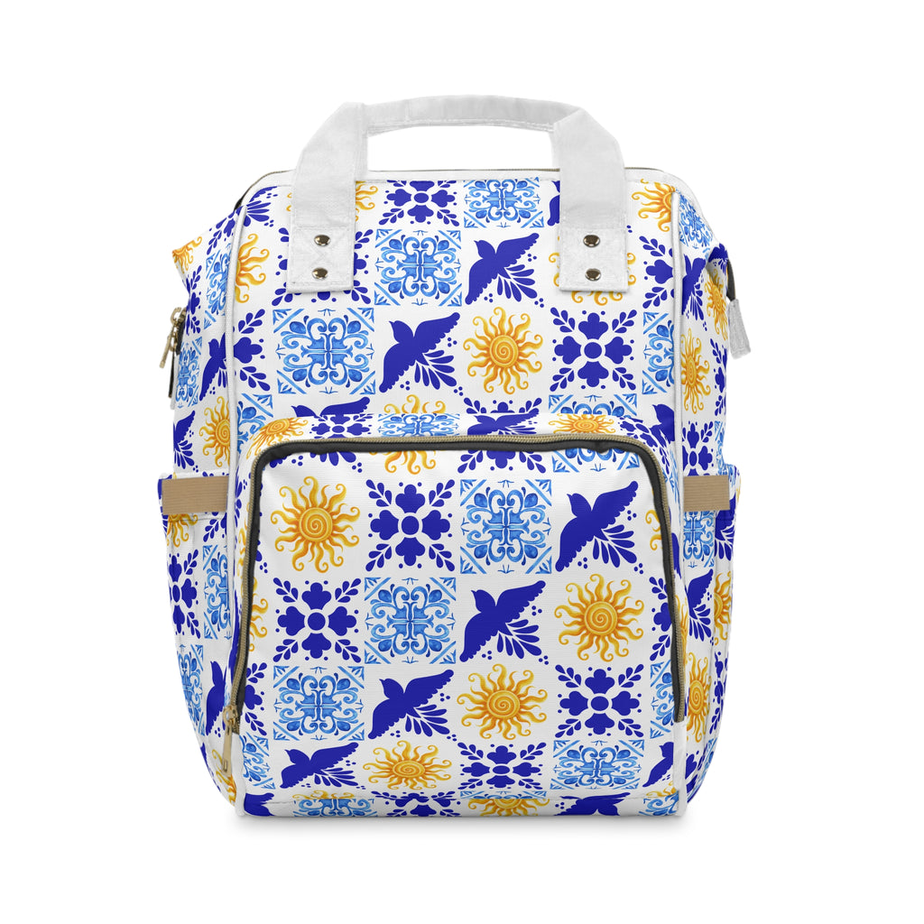 Talavera Sol Baby Diaper Backpack — Mediterranean Tile Print Multifunctional Nappy Bag