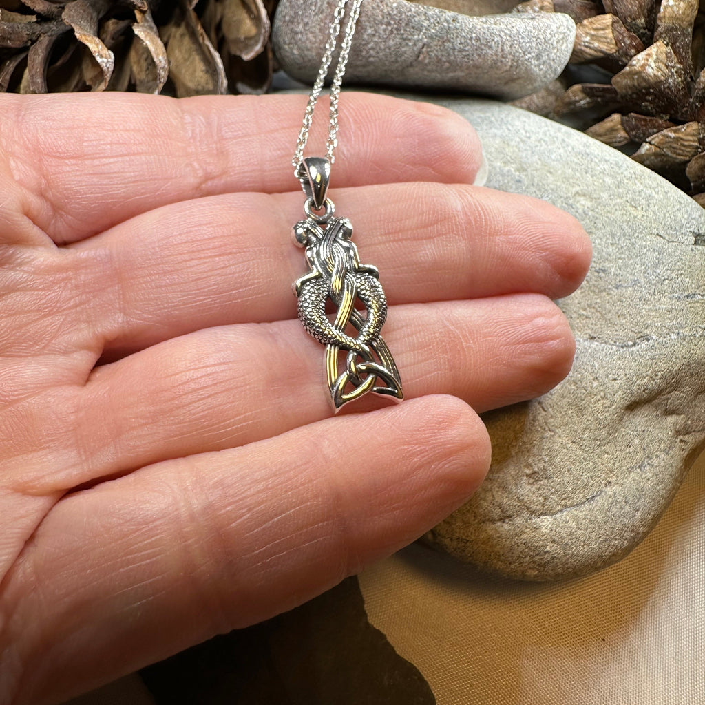 Celtic Mermaid Sisters Necklace in Sterling Silver
