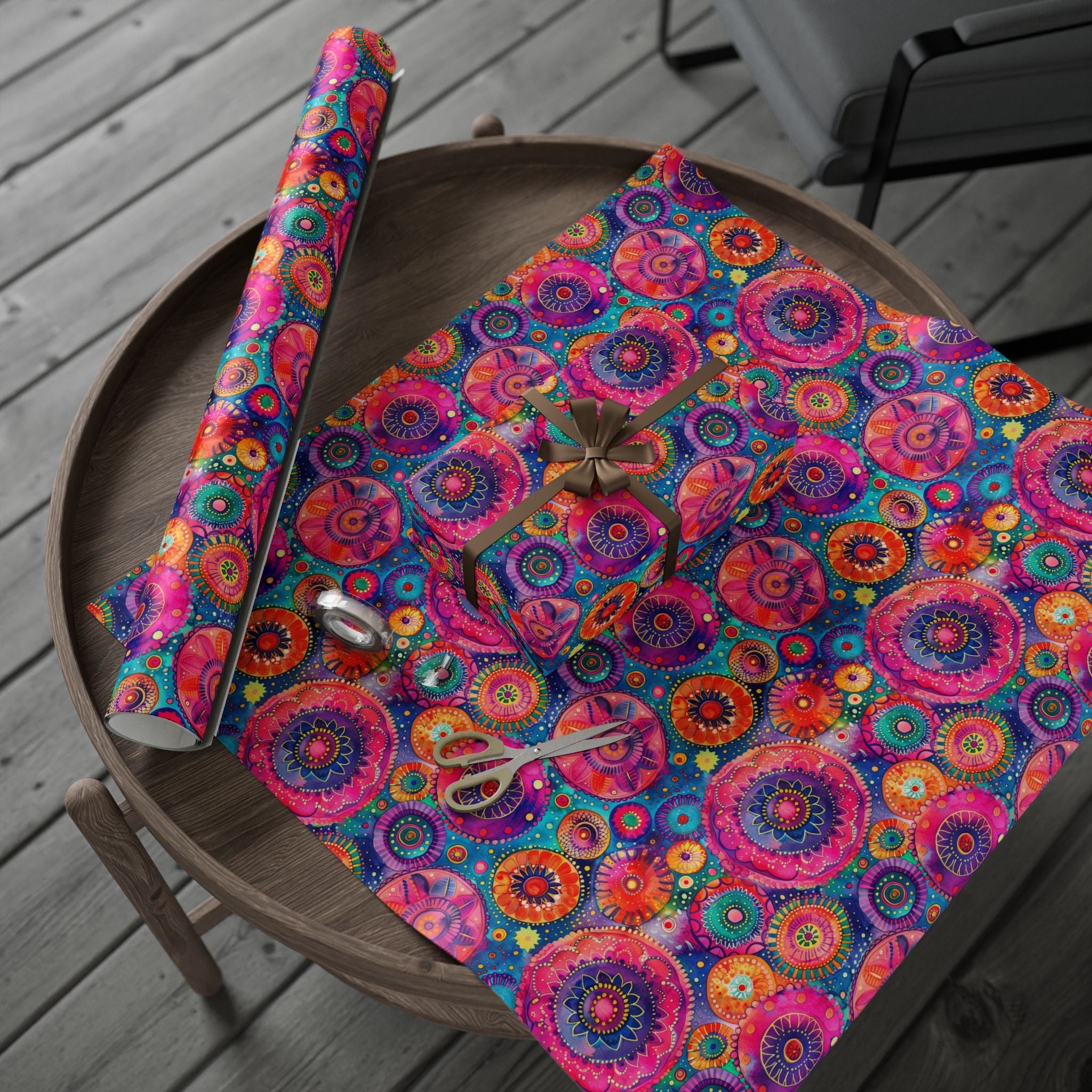 Bespattered Facade Colorful Circles Wrapping Paper | Three Sizes | Glossy or Matte