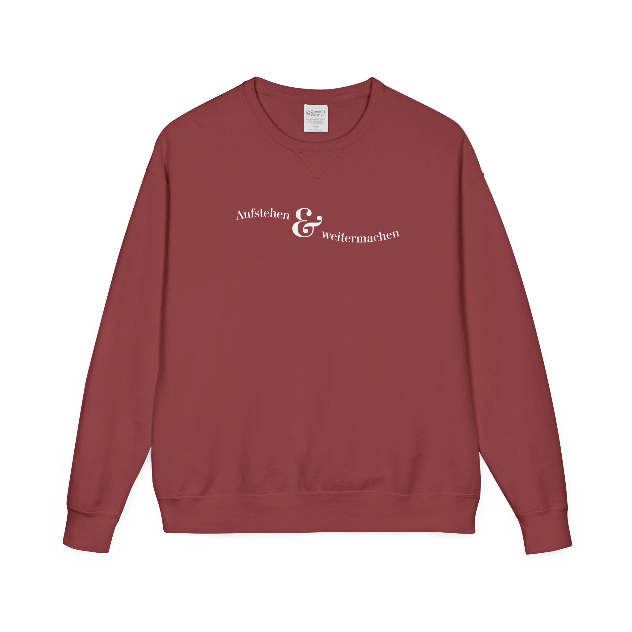 aufstehen und weitermachen Mental Health Sweatshirt crewneck, minimalist text logo sweater