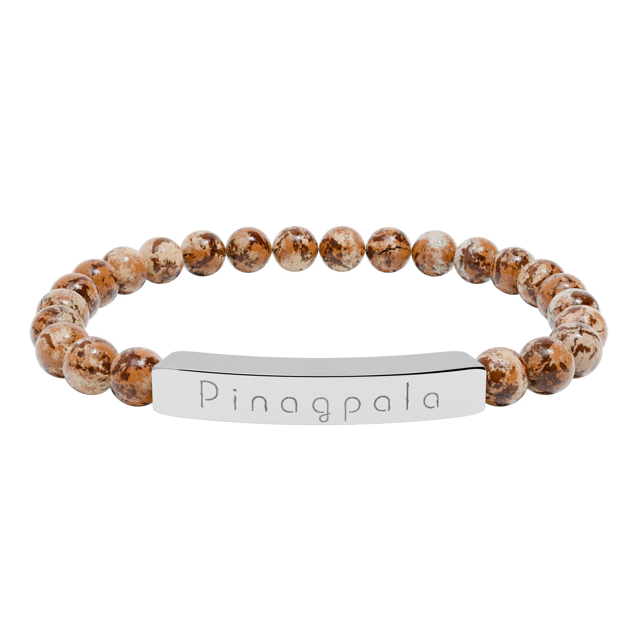 Pinagpala Filipino/Tagalog Blessed Engraved Natural Stone Bead Bracelet, Bar Stretch Bracelet