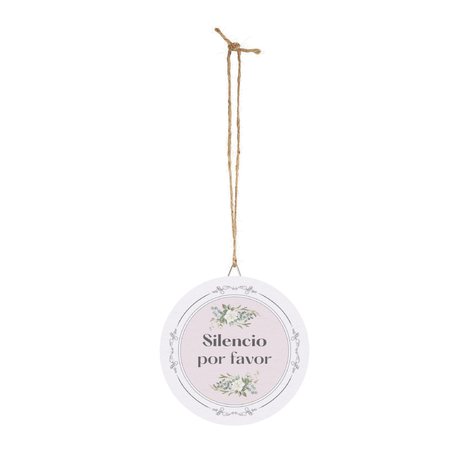 Silencio por favor hanging wooden wall sign
