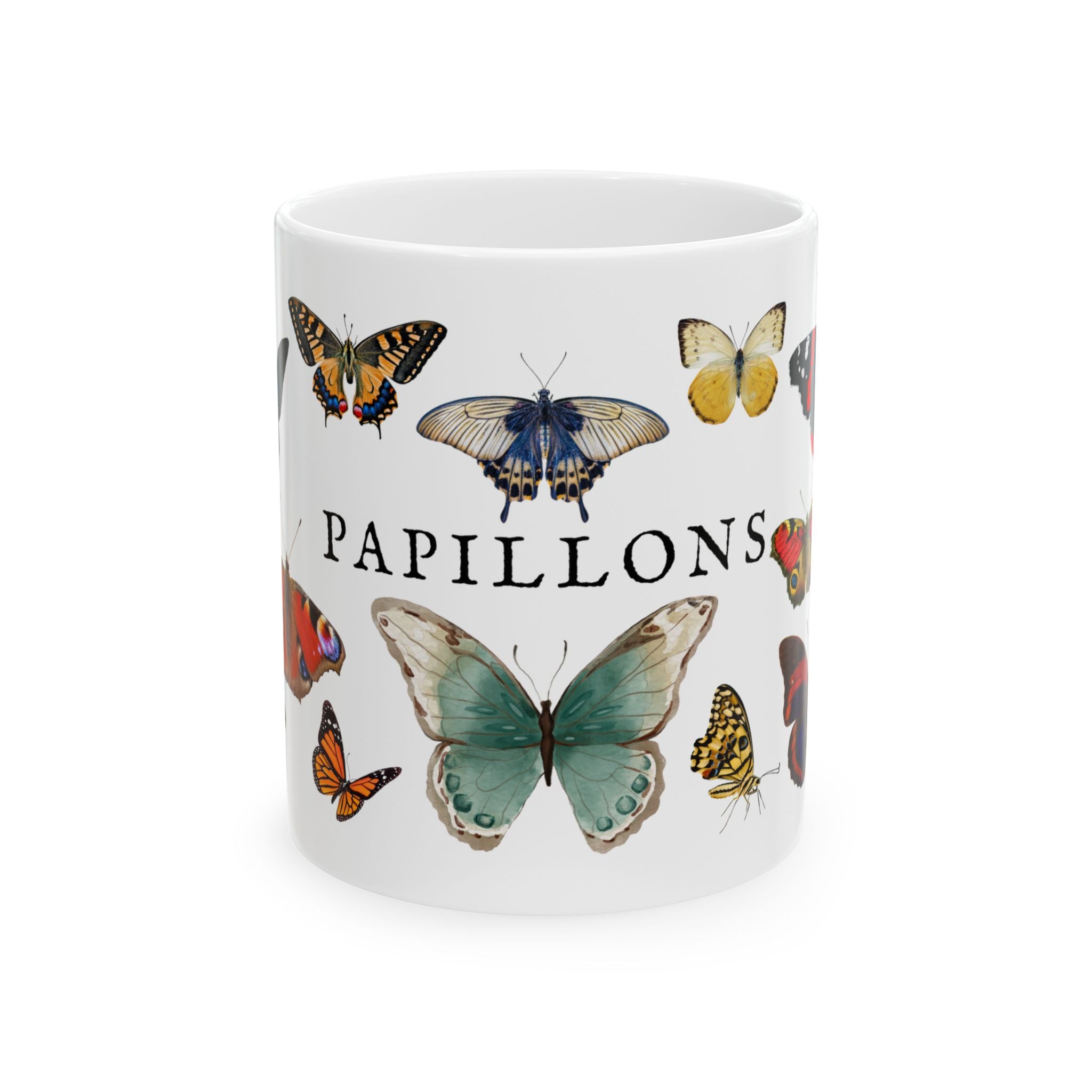 Papillons Butterfly Ceramic Mug — Vintage French-Inspired 11oz & 15oz Coffee Cup