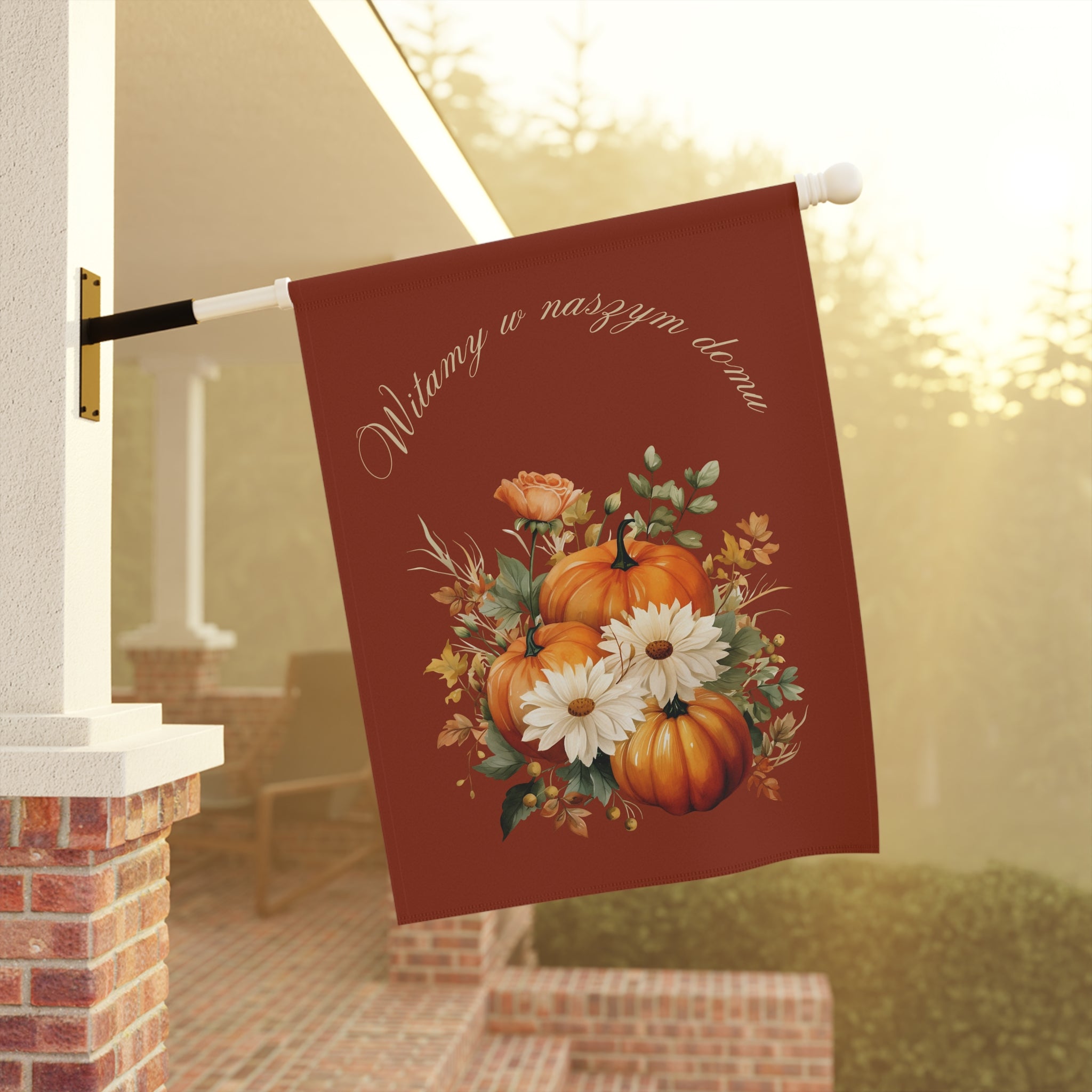 Witamy w naszym domu Polish Welcome to our Home Pumpkin Bouquet Garden Banner Fall Porch Flag