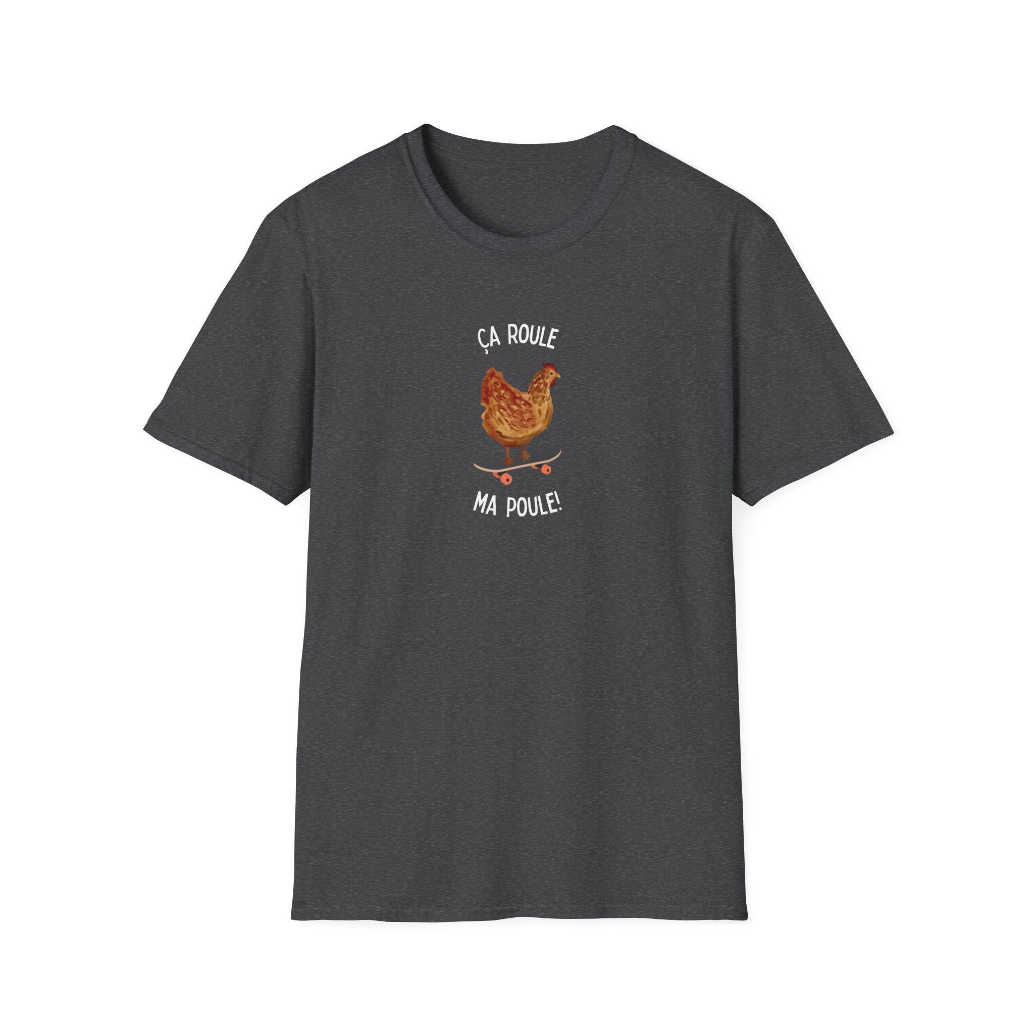 Chicken Skateboard T-Shirt — “Ça Roule Ma Poule” Funny French Hen Graphic Tee