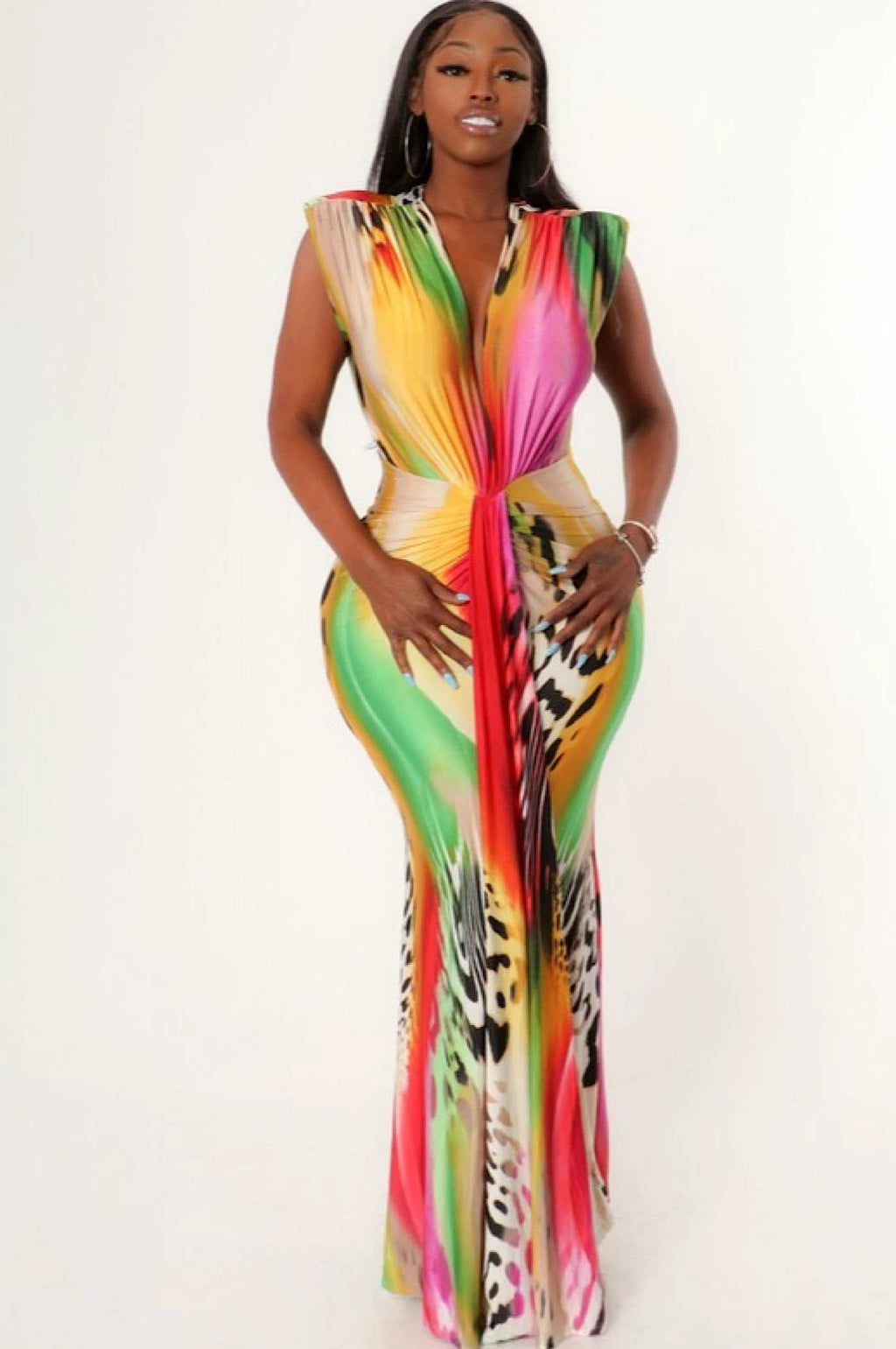 Multi Color Animal Print Long Mermaid Style Dress by Social Butterfly Collection