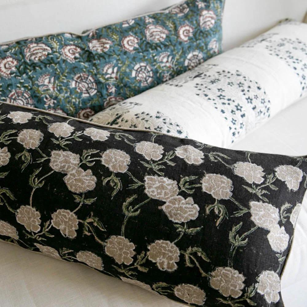 Maria Linen Floral Throw Pillow Cover, Noir by White Cliff Studio
