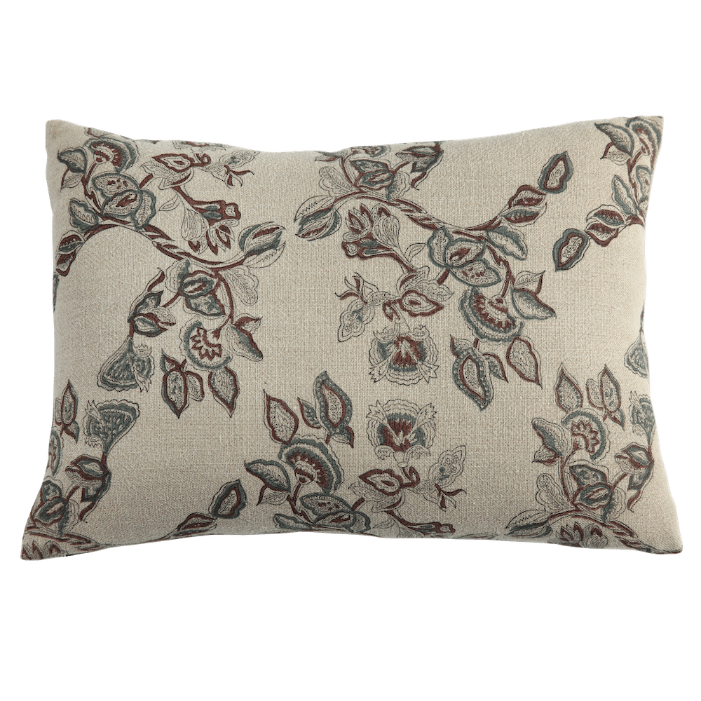 Mira Linen Floral Throw Pillow Cover, Teal by White Cliff Studio