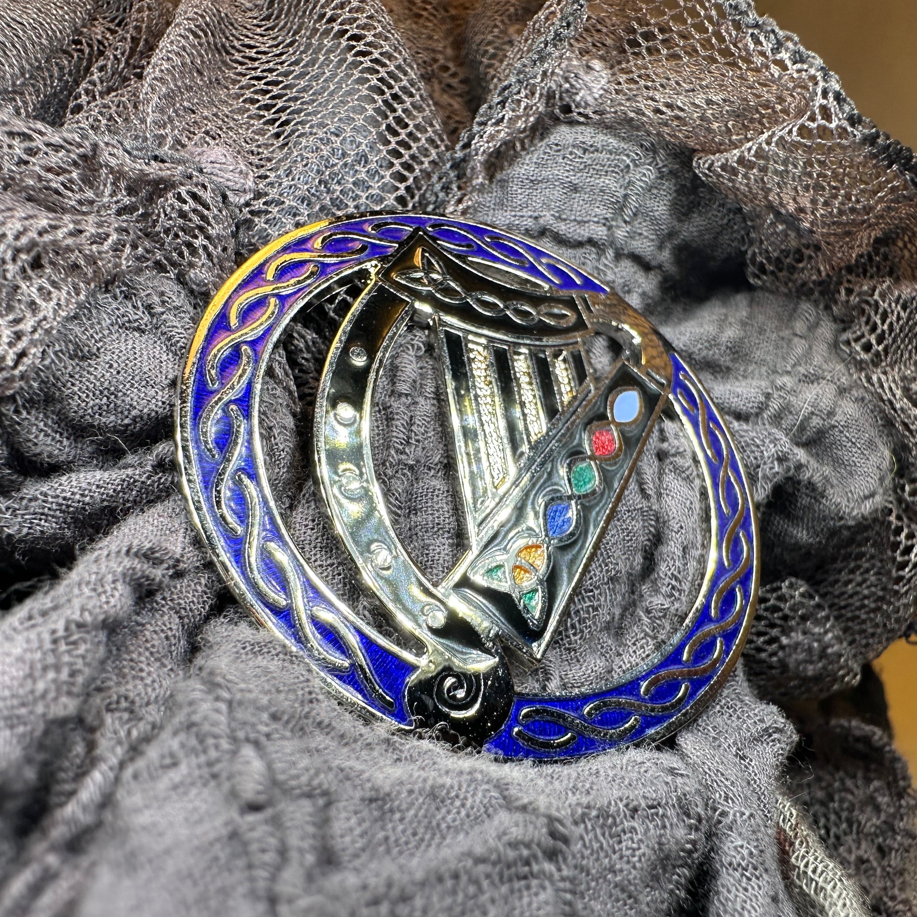 Enamel Irish Celtic Harp Scarf Ring