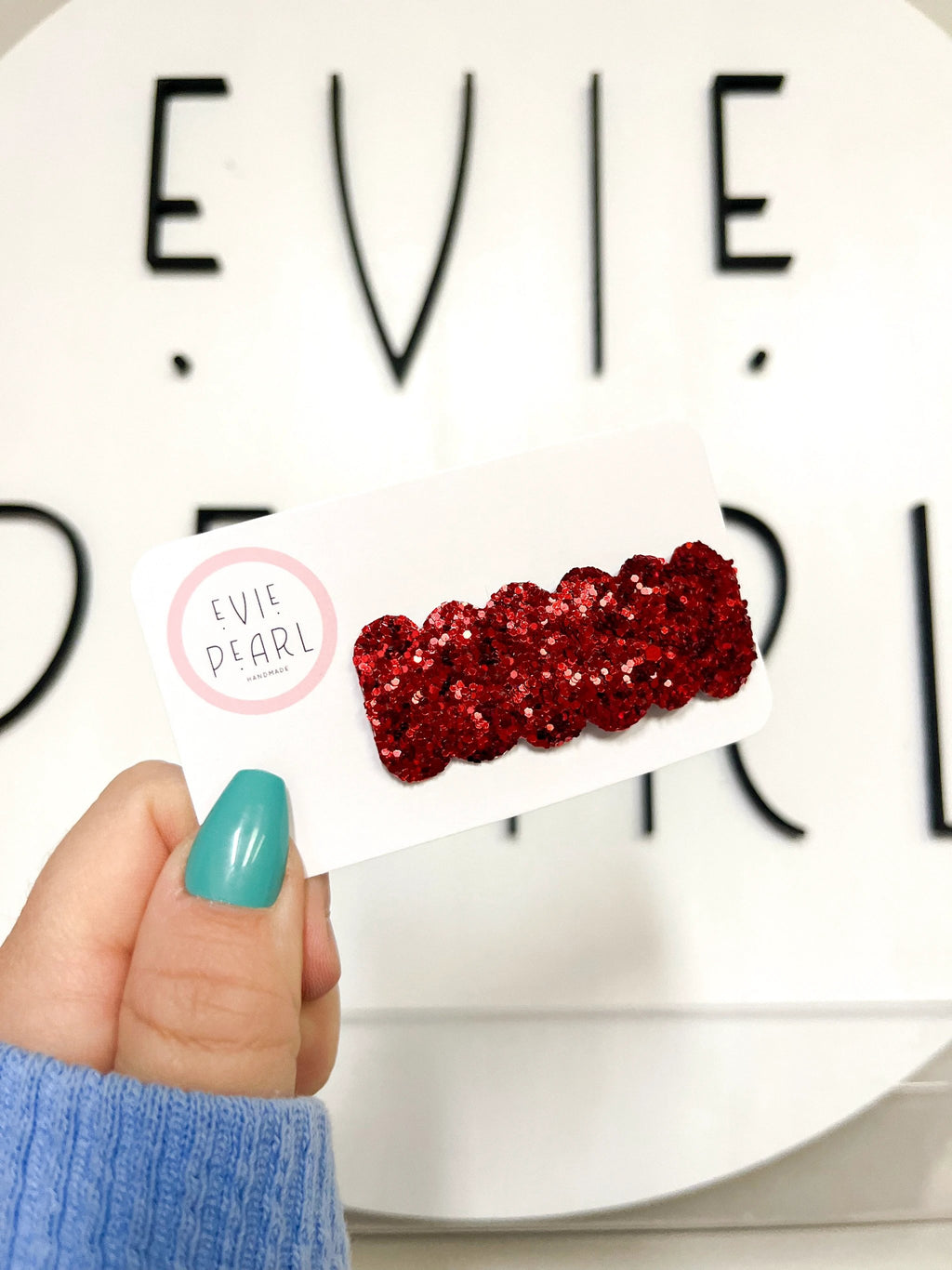 Red Glitter Single Snap Clip by Evie Pearl Handmade