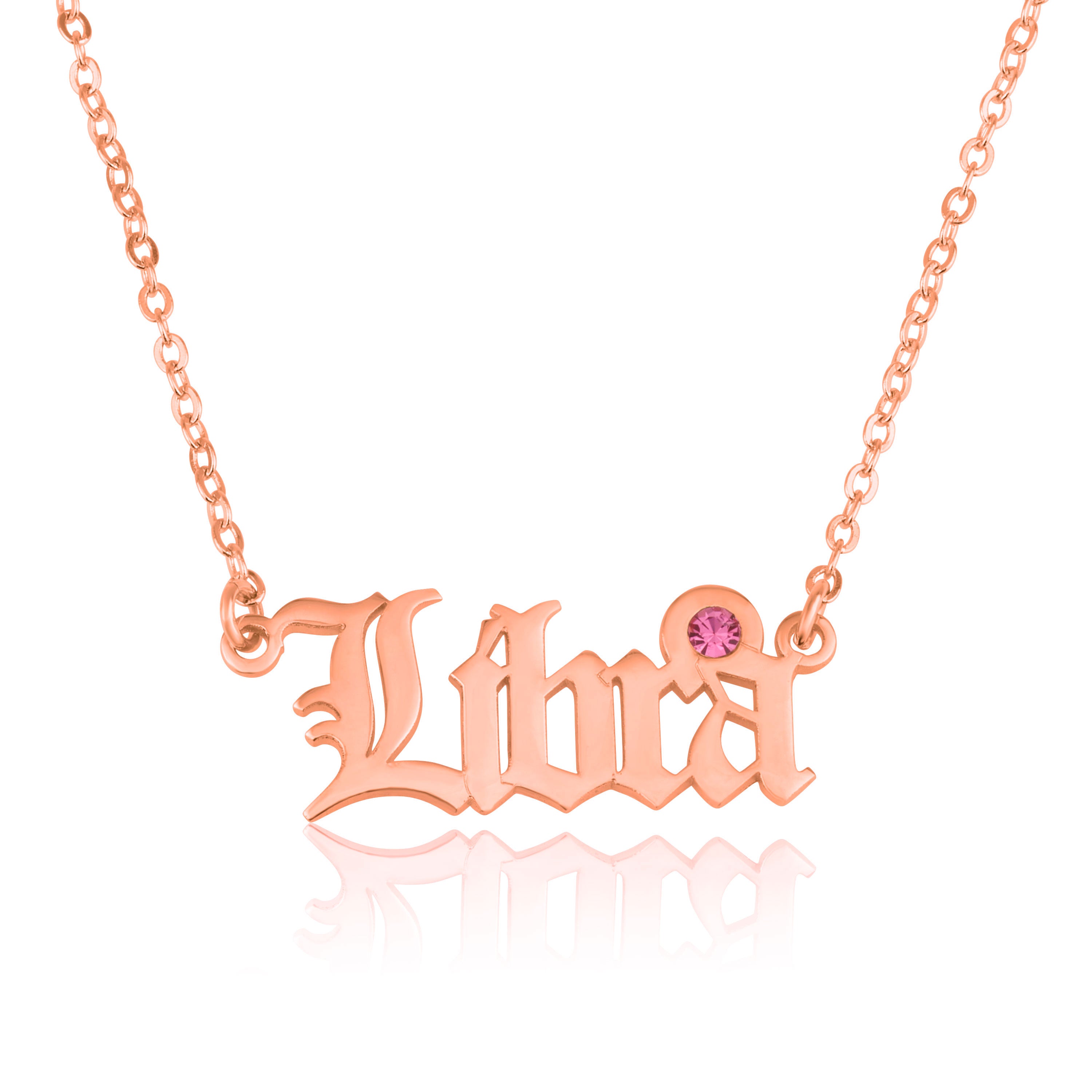Libra Script Necklace With Swarovski Birthstone
