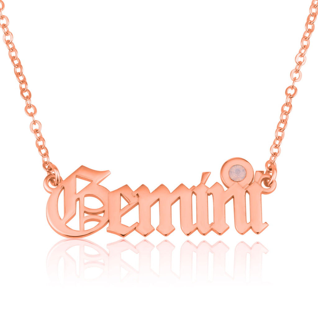 Gemini Script Necklace With Swarovski Birthstone