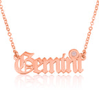 Gemini Script Necklace With Swarovski Birthstone
