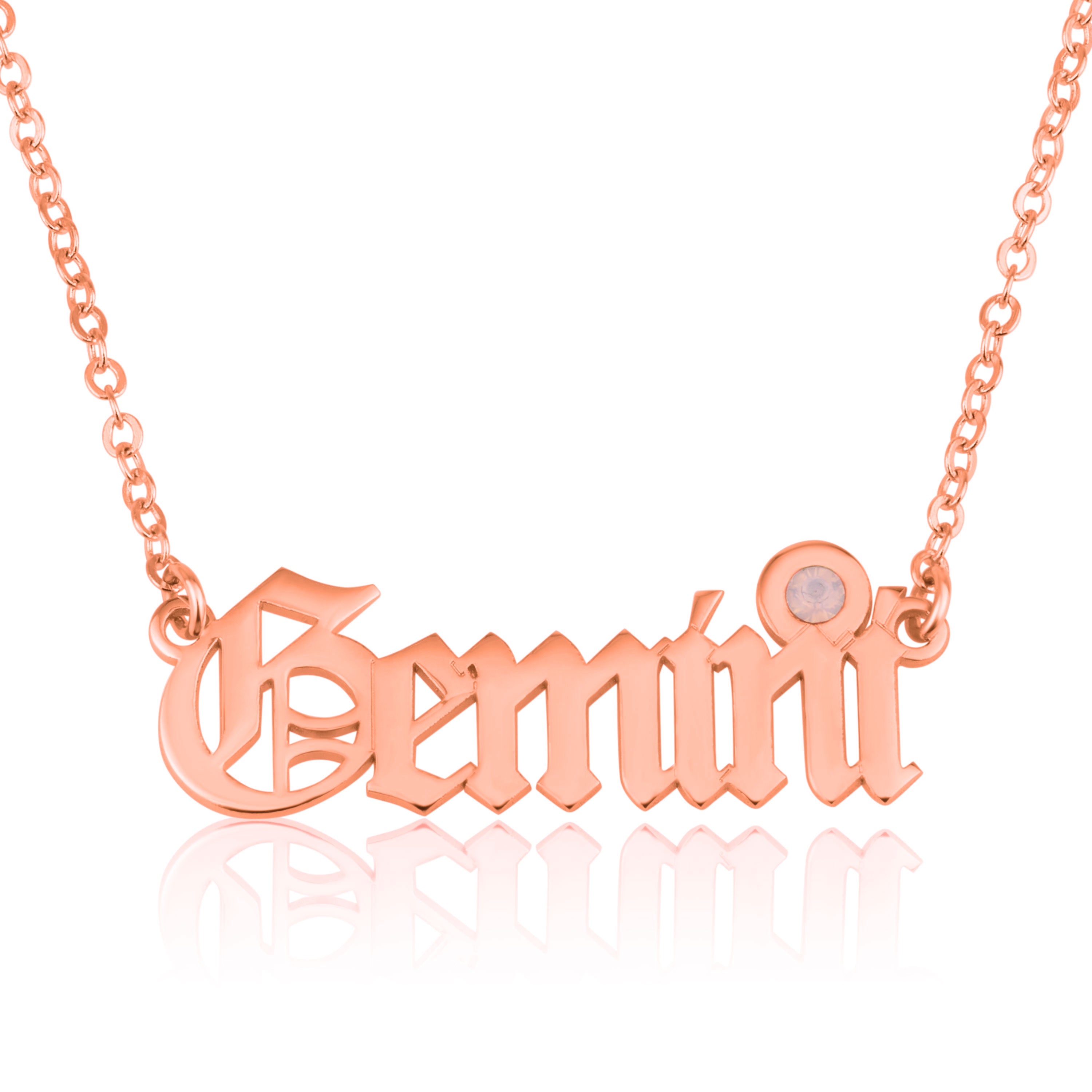 Gemini Script Necklace With Swarovski Birthstone