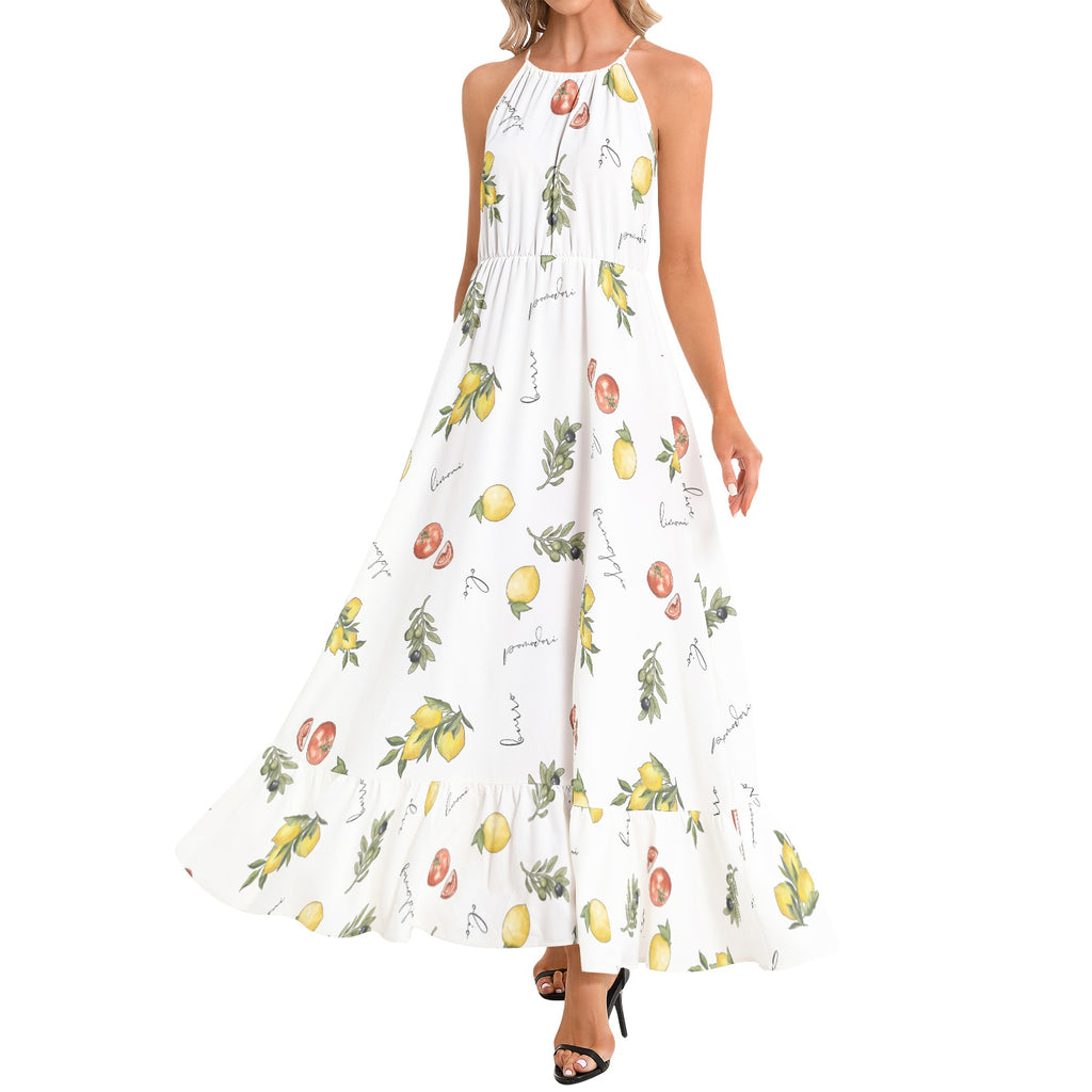 Italian cooking Ruffle Hem Halter Neck Maxi Dress - "La Dolce Vita"