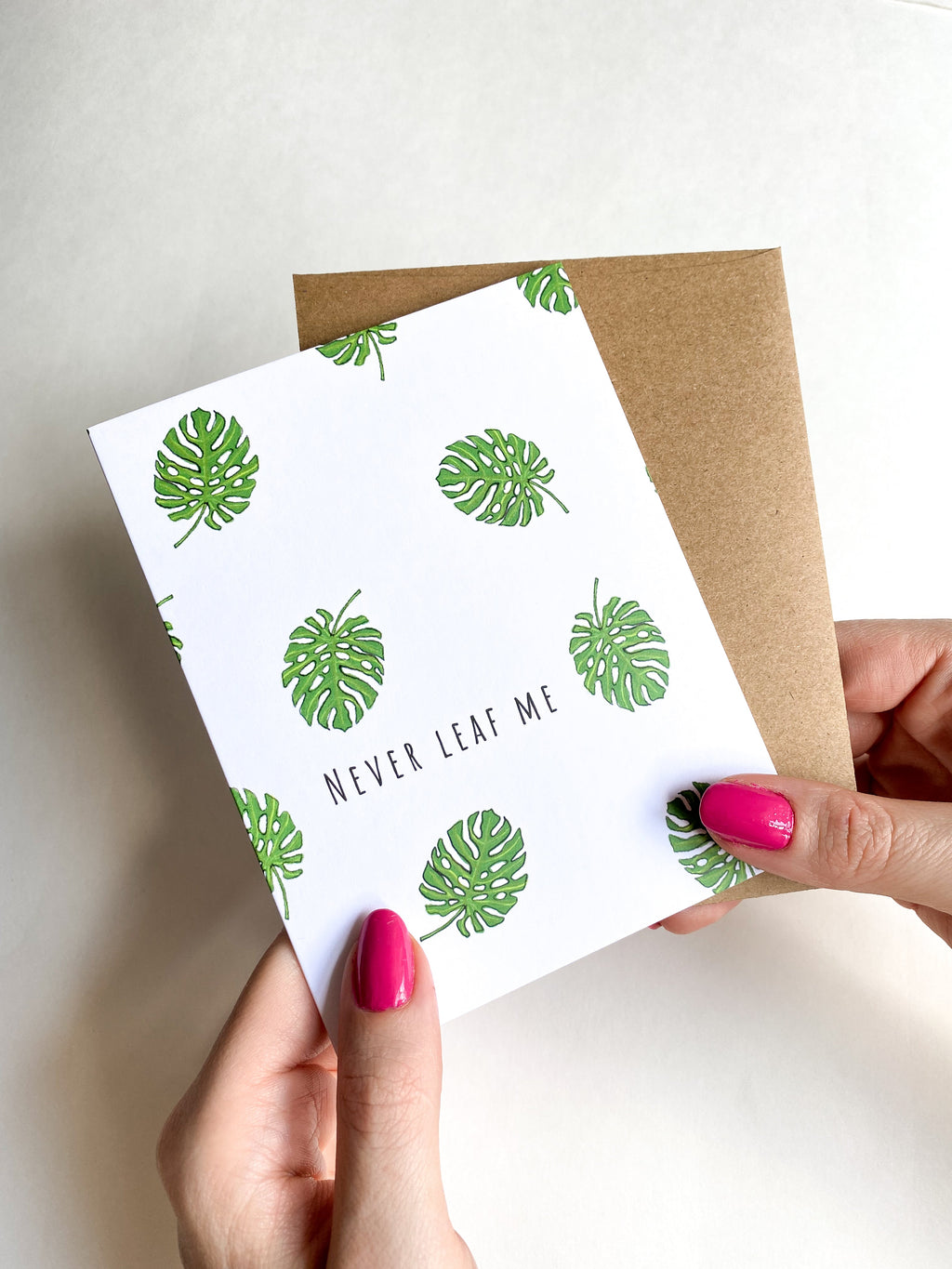 Never Leaf Me Valentine’s Card – Funny & Cute Monstera Succulent Anniversary Card by Five Dot Post