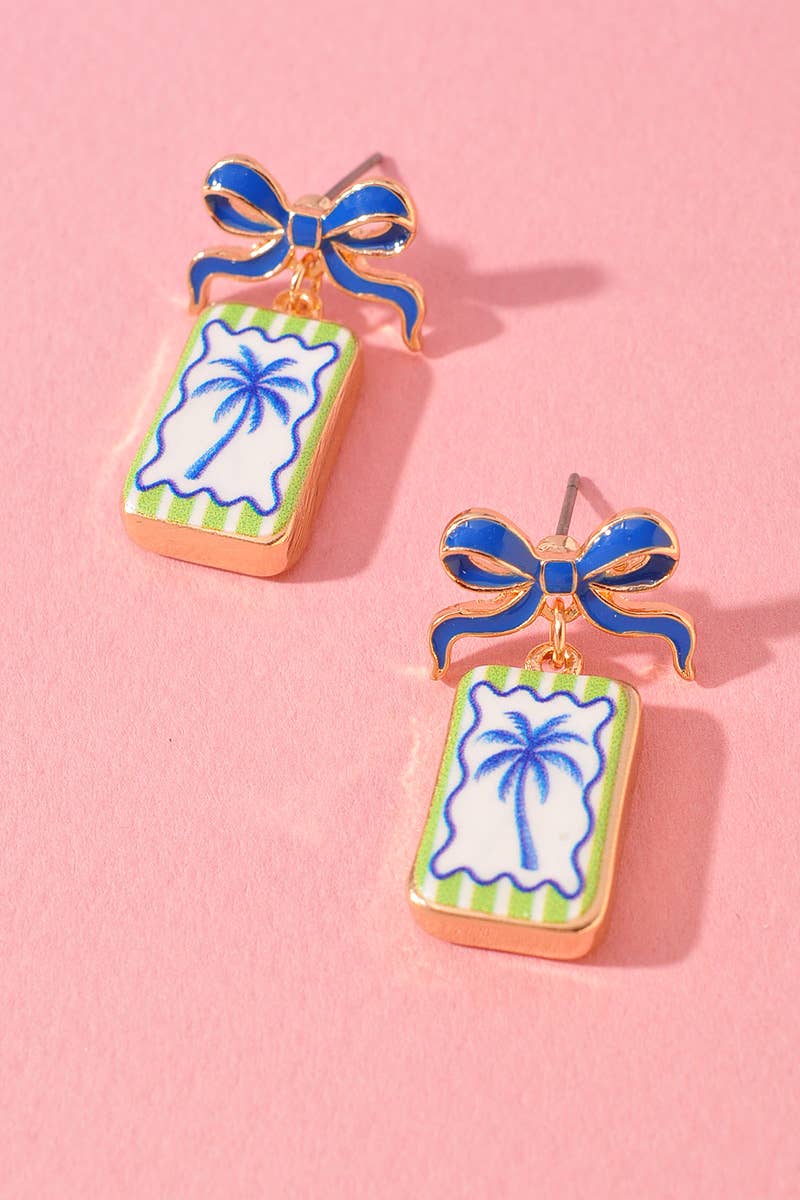 Bow Enamel Post Earrings - Starfish or Palm Tree