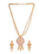 Saraf RS Jewellery Gold-Polished White & Pink American Diamond Studded & Beaded Handcrafted Set