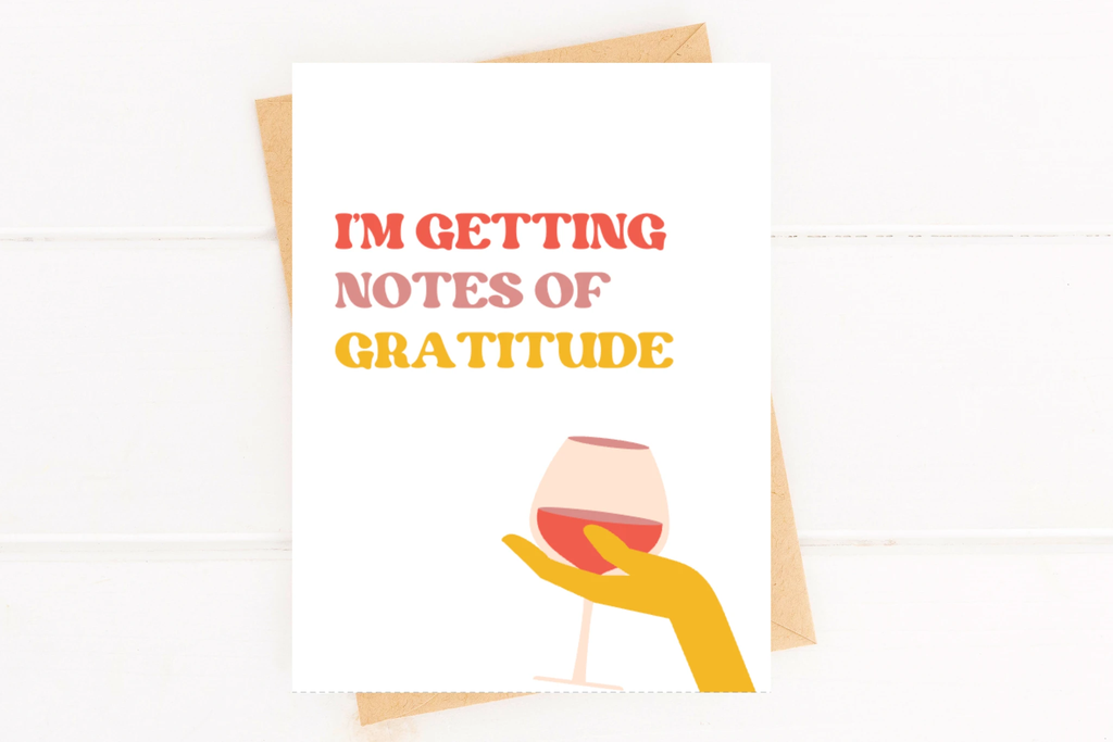 Notes of Gratitude Cute Thanksgiving Card Wine Lover Card by Five Dot Post