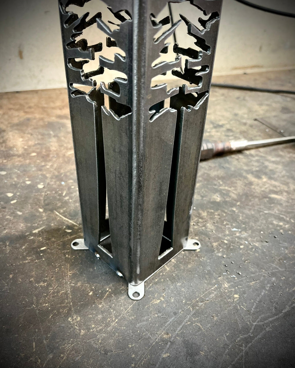 4-Sided Night Sky Pine Tree Solar Pillar - Steel