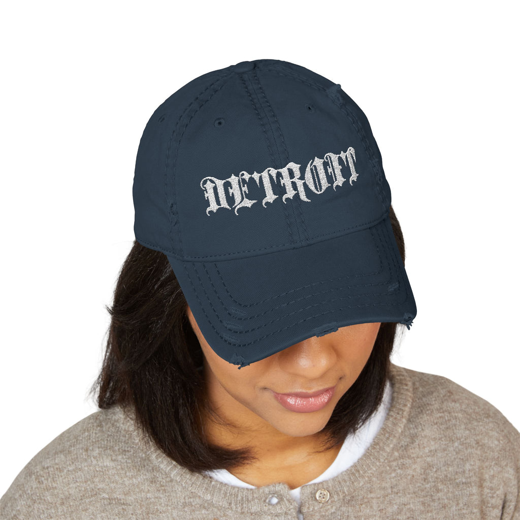 Embroidered Distressed Detroit Hat