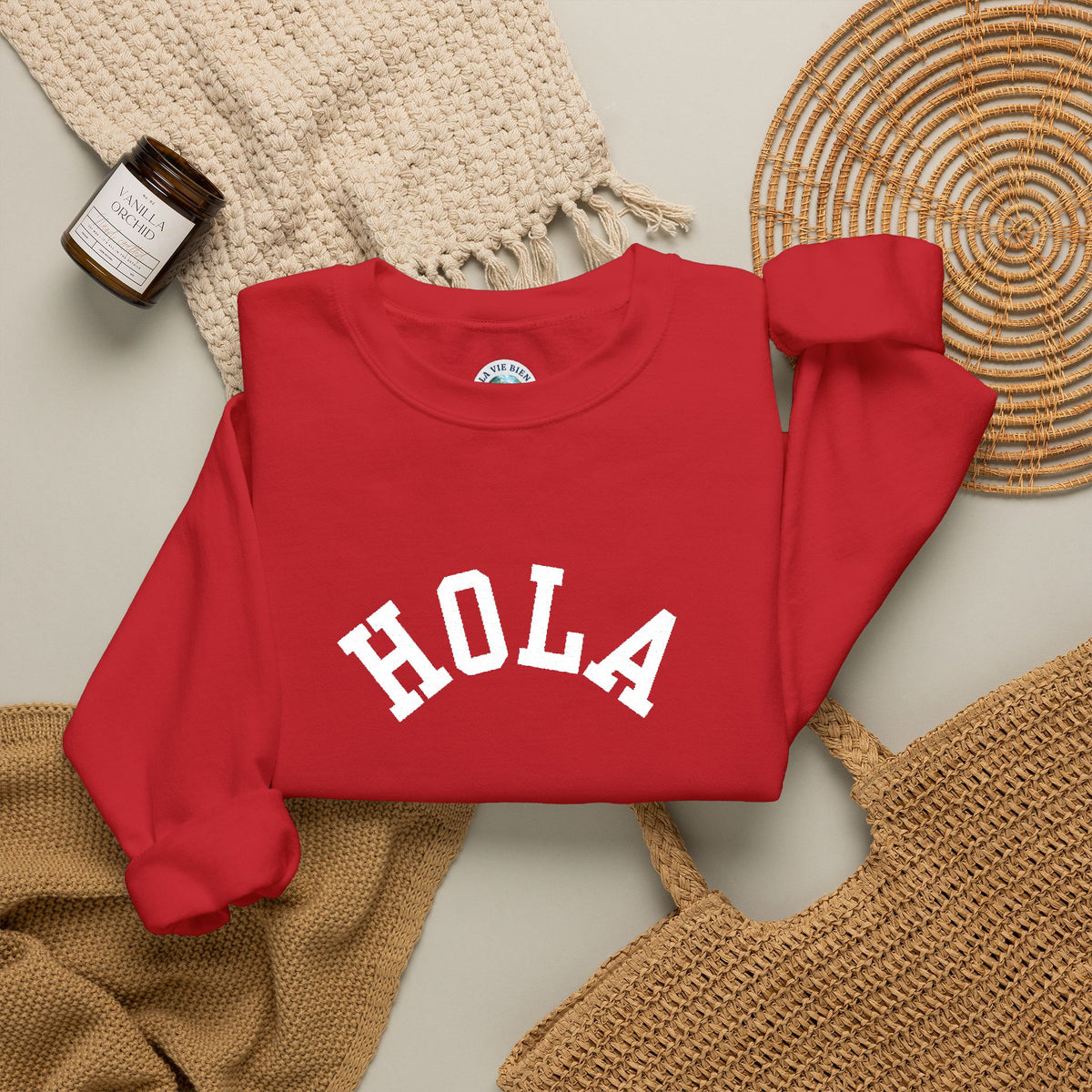HOLA embroidered collegiate font Crewneck Sweatshirt - Gift for Spanish speakers