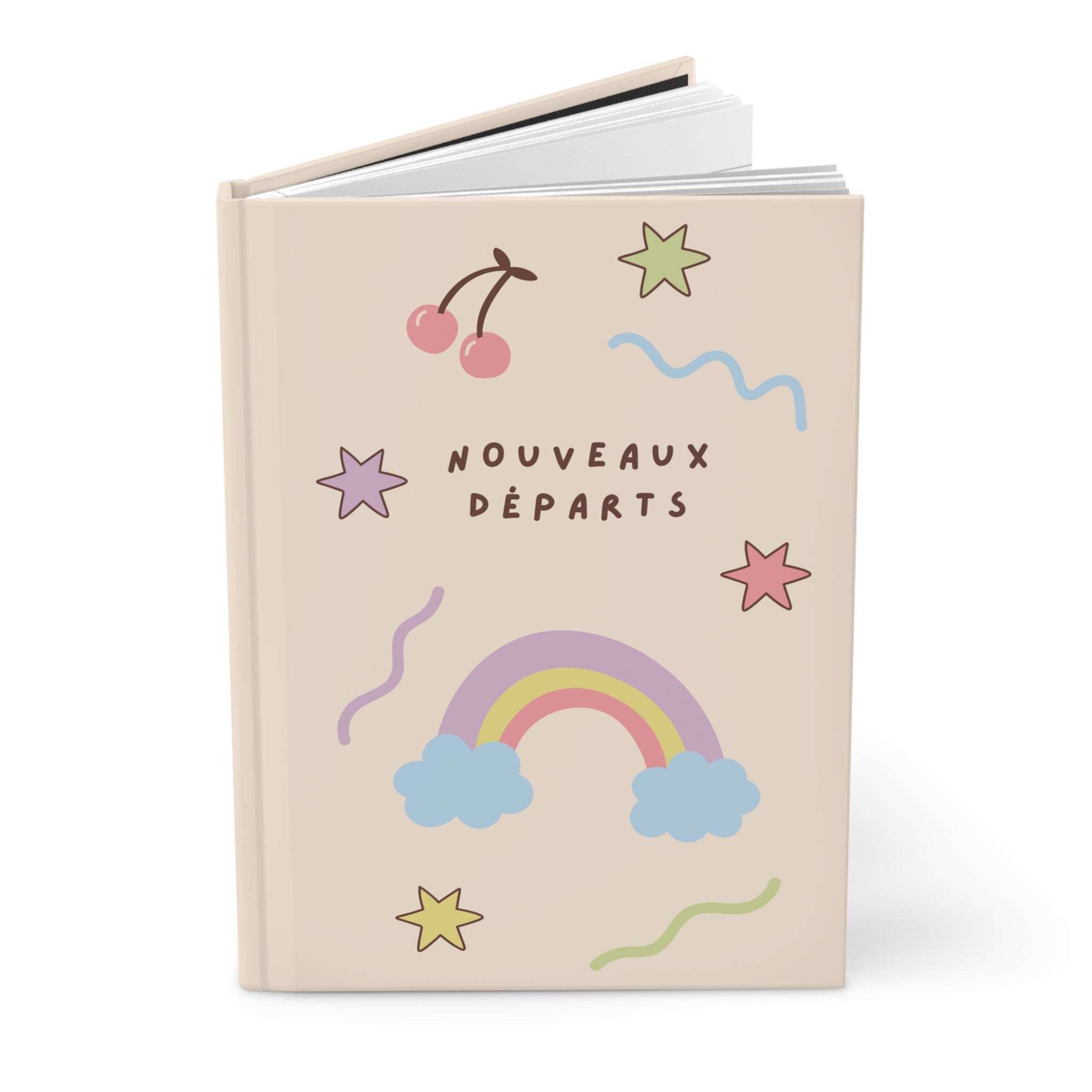 Nouveaux Départs (New Beginnings) French Hardcover Journal, Pastel Rainbow & Doodles Notebook for mindfulness journaling, back to school