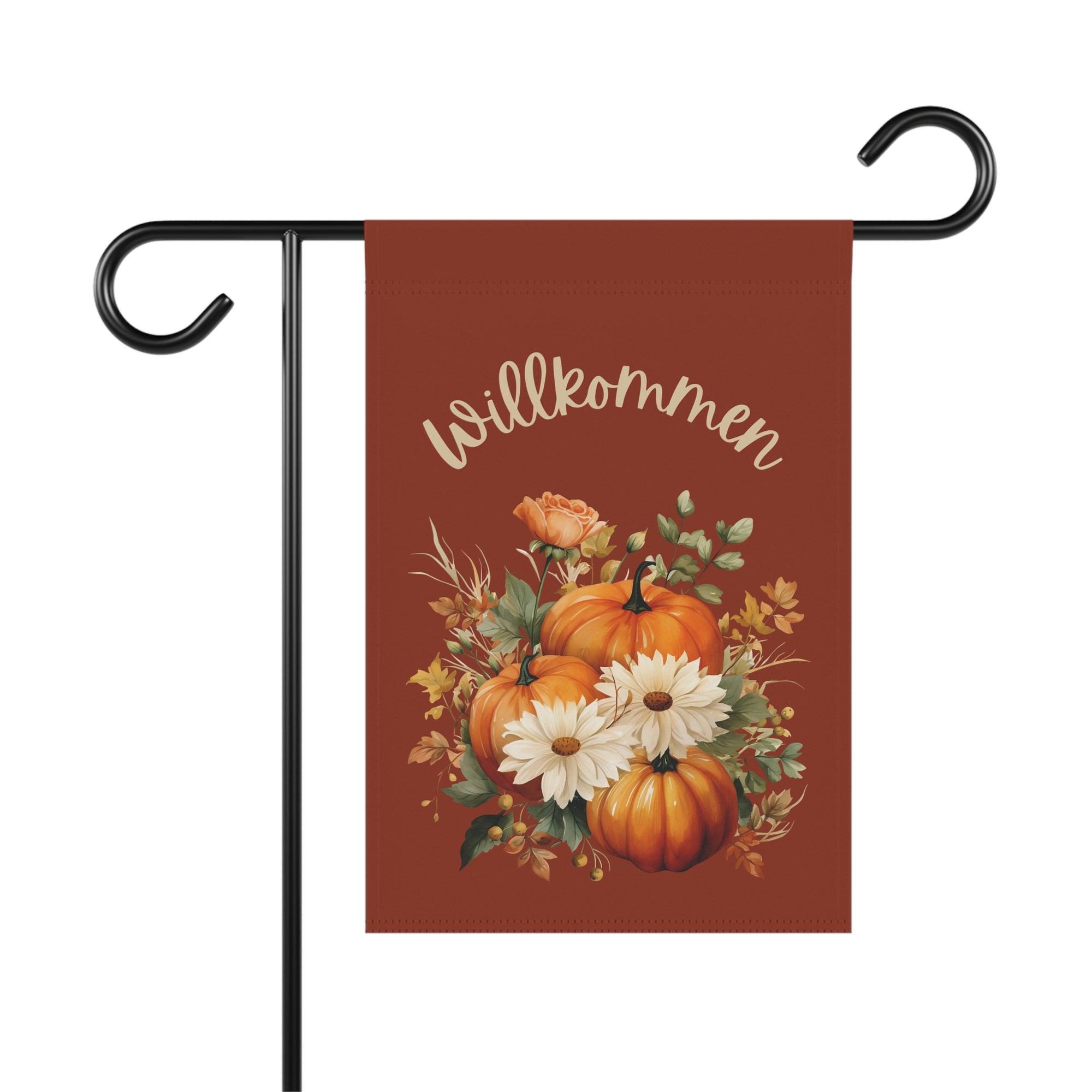 Willkommen Fall Yard Flag with Floral Pumpkin Design