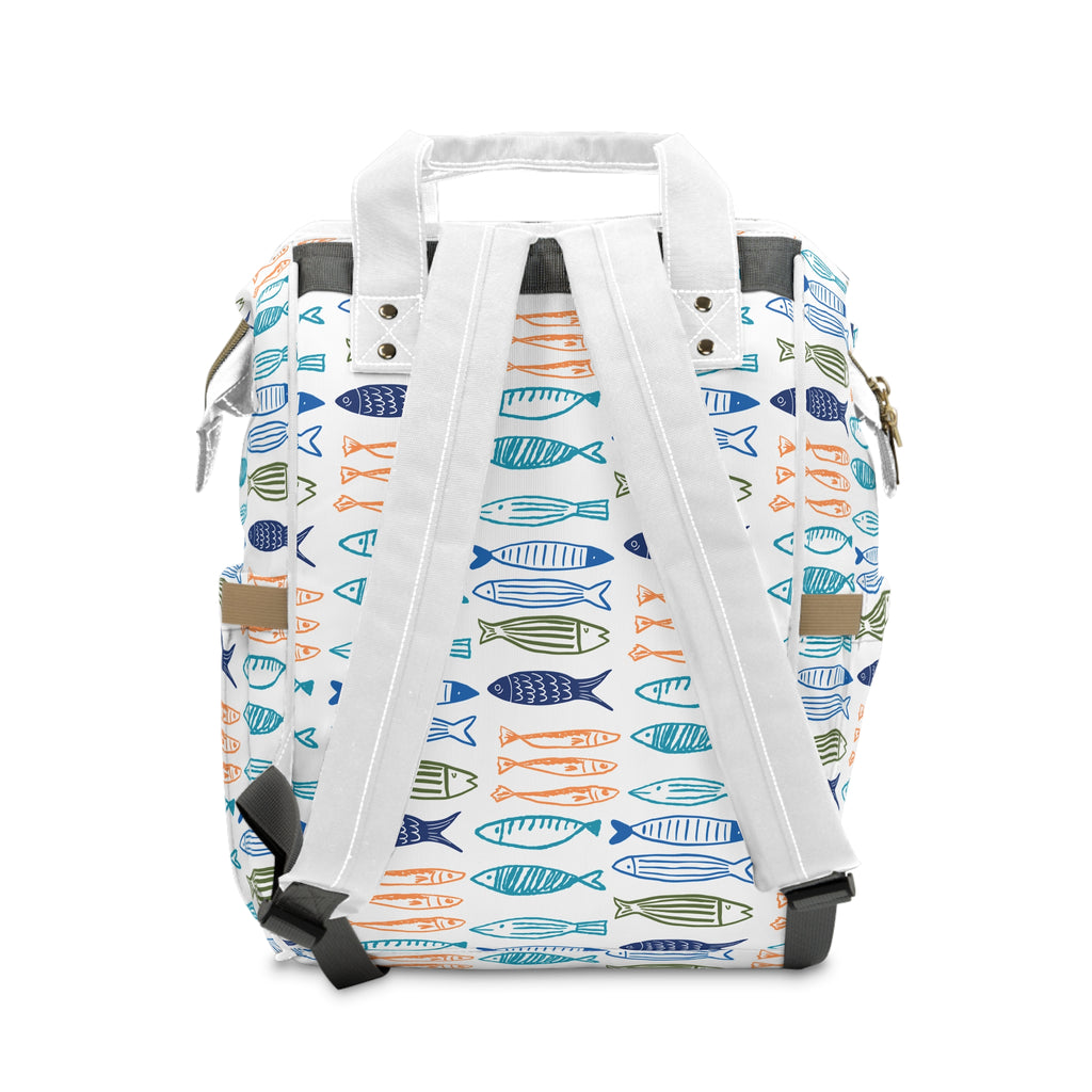 Fishy Sardines Diaper Backpack, Multifunctional Baby Bag with Insulated Bottle Pockets