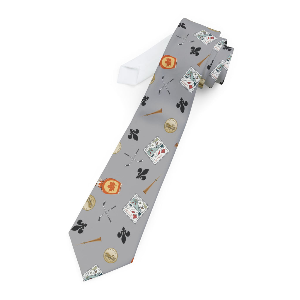Canadian Pride Necktie with Fleur de lis, Hockey Sticks and Maple Syrup Design