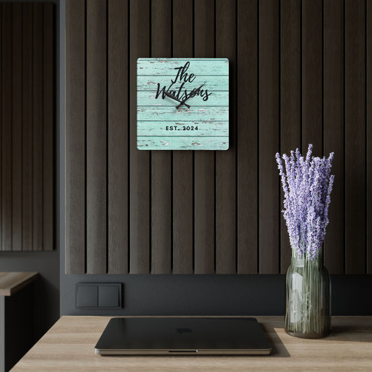 Custom rustic Acrylic Wall Clock, Personalized family name